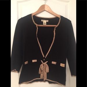 White House Black Market Black Cardigan with Vintage-Inspired Design
